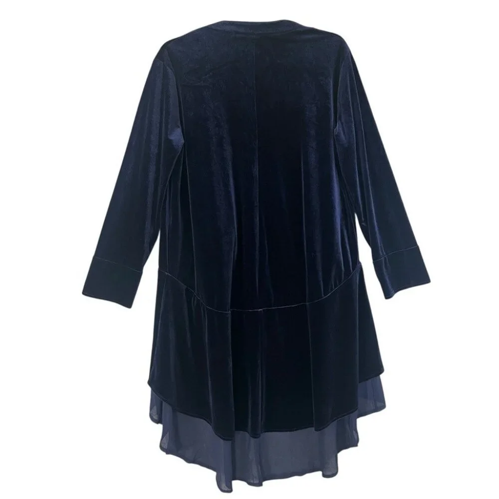 R. VIVIMOS Blue Velvet and Chiffon Jacket Duster Witchy Cloak Size Large - Picture 2 of 12
